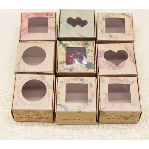 20pc PVC Window Christmas Candy Brown Gift Packaging Box For Wedding\Candy\Crafts\Cake\Handmade Soap Packing Gift Boxes