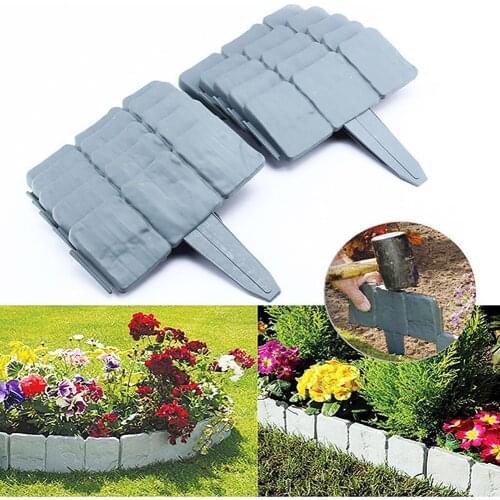20pcs Garden Fence Border Folding Landscape Gray Orange Flower Fence-Path Garden Edging Lawn Imitation Stone Fence