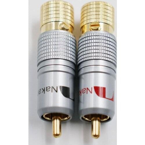 20pcs NAKAMICHI 10mm Gold Plated RCA Plug Locking Non Solder Plug RCA Coaxial Connector Socket Adapter factory High Quality