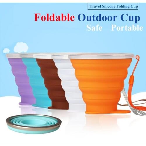 270ML Portable Outdoor Travel Cup With Lid Silicone Retractable Collapsible Water Cup Folding Tumblerful Coffee Drinking Cups