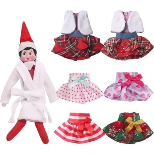 3 pcs/set Red Christmas Elf Doll White Robe Dress Accessories For Childrens Christmas Gifts Elves skirt Clothes (No Doll)