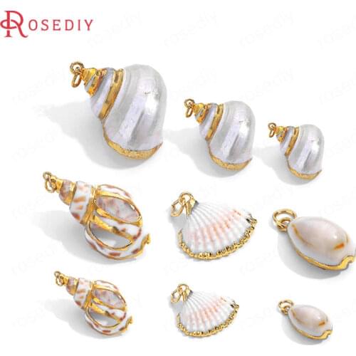 35853)6PCS 24K Gold Color Brass Cover Natural Conch Charms Pendants High Quality Diy Jewelry Findings Accessories