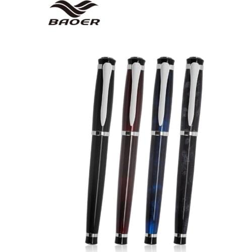 4 Pcs Baoer Metal 508 Brand New Fountain Pen With Silver Clip Iridium Medium Nib Elegant Pattern Writing Set For Office Business