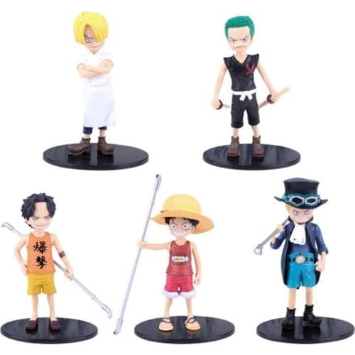 5pcs/set 13cm Anime One Piece Monkey D Luffy Roronoa Zoro Sanji Figure Q Version Toys Cartoons Doll PVC Model Birthday Gift