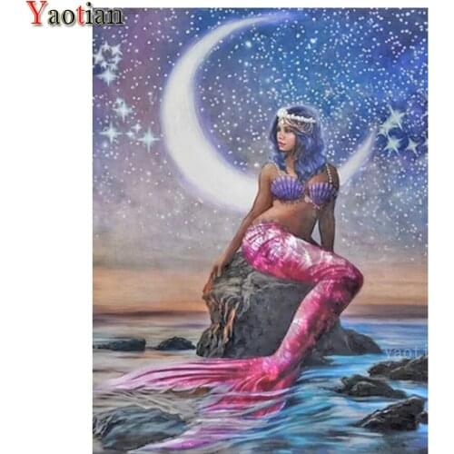 5D Diamond Painting Moon Mermaid Sea Decorative Diamond Embroidery Mosaic Needlework Handmade Cross Stitch Kit Decoration 2021