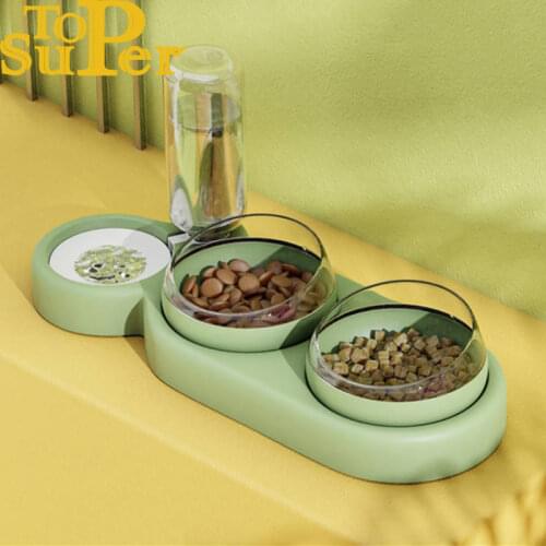 Pet Cat Bowl Automatic Feeder Dog Cat Food Bowl With Water Fountain Double Bowl Drinking Raised Stand Dish Bowls For Cats