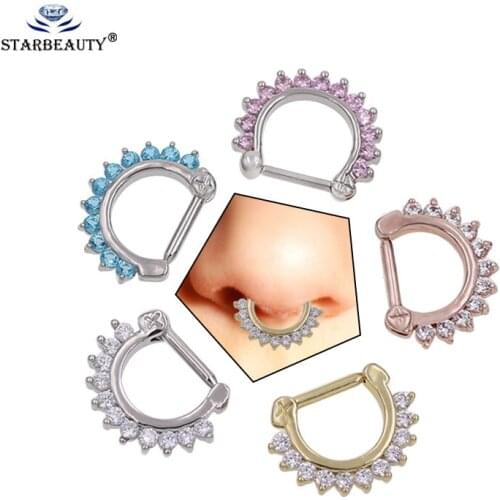 1.2*8mm Crystal Seamless Hinged Nose Hoop Septum Clicker Piercings Nose Ring Hoop Nose Stud Rings Body Piercing Jewelry Women