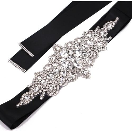 Black Ribbon Satin Belt Rhinestone Bridal Belt Wedding Waistband Accessory Applique For Evening Prom Dresses Wedding decoration