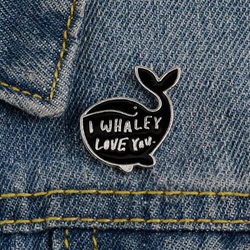 Black Whale Enamel Pin Custom I LOVE YOU Brooch Shirt Lapel Bag Fun Badge Simple Cartoon Animal Jewelry Gift for Lover Wife