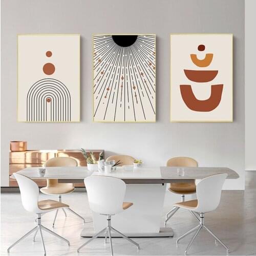 Geometric Art Poster Print Home Wall Decoration Sun Illustration Mid Century Abstract Canvas Painting Black And White Stripes