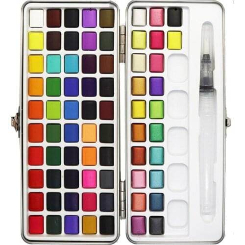 Art 72 Colored Solid Watercolor Paint Set Portable Metal Box Watercolor Pigment for Beginner Drawing Watercolor Paper Supplies