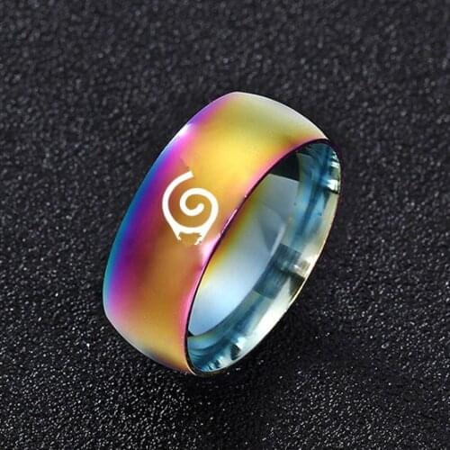 8MM Narute Ring Leaf Konohe Village Symbal Logo Sign Sasuke Ninja Black Fashion Titanium Steel Anime Jewelry Cosplay Women