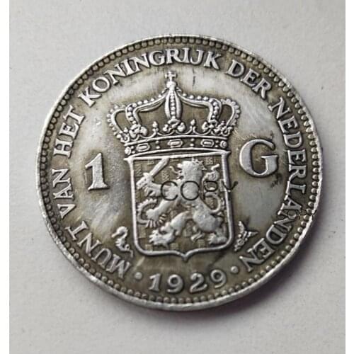 1929 Netherlands 1 Gulden Wilhelmina Silver Plated Copy Coin