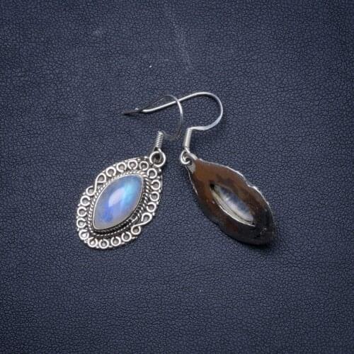 Natural Rainbow Moonstone Handmade Unique 925 Sterling Silver Earrings 1.5" X4941
