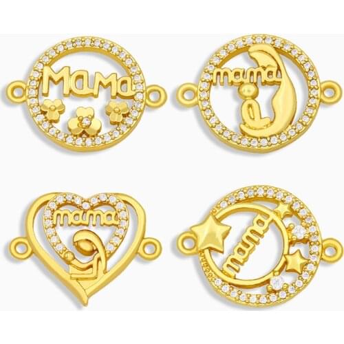 OCESRIO DIY CZ Brass Mama Pendant Charms for Women Jewelry Polished Heart Bracelet Charms Jewelry Making Supplies chma028