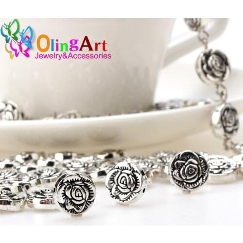Olingart 12pcs 10x4mm Flower Charms Beads Antique Silver Color Spacer Beads Flower DIY bracelet necklace Jewelry Jewelry making