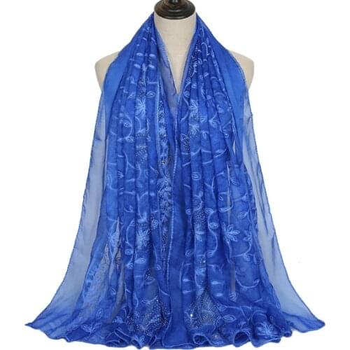 70x175cm New Embroidered Floral Scarf Shaw Bandana Cotton Sequin Glitter National Scarves and Wraps Sjaal Muslim Hijab