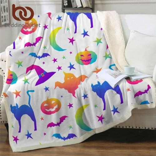 BeddingOutlet Halloween Party Throw Blanket Pumpkin Bedding Colorful Linen Blanket Ghost Bat Cat Custom Blanket 150x200