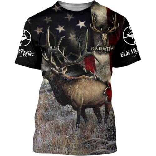 Harajuku casual summer T-shirt deer hunting camouflage 3D printing T-shirt unisex fashion street sports short-sleeved T-shirt