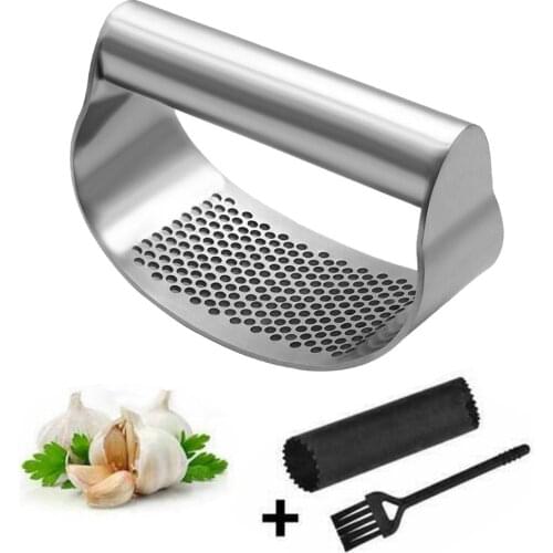 Stainless Steel garlic press garlic press rolling tools grinder curved surface mincing masher durable home kitchen cooking appli