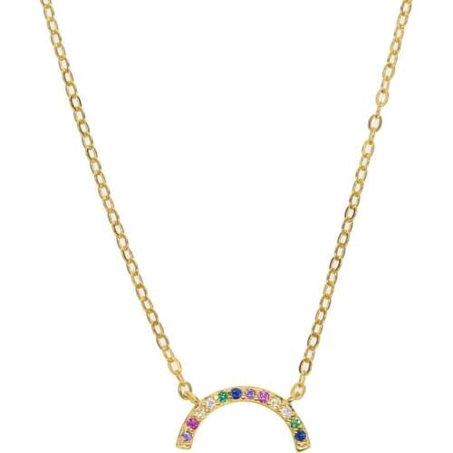 SIMPLE rainbow shaped colorful cz necklace minimal delicate jewelry vermeil Gold color sweet necklaces 925 silver for girl