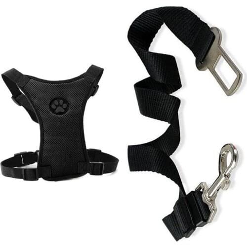 Breathable Mesh Dog Harness Leash With Adjustable Straps Pet Harness With Car Automotive Seat Safety Belt Dog Chest Straps