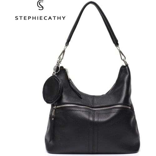 SC Fashion Cowhide Shoulder Bag For Women Casual Large Capacity Hobo Handbags Zipper Purse Female Genuine Leather Crossbody Tote