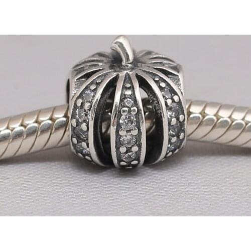 Authentic S925 Bead Openwork Pumpkin Charm fit Lady Bracelet Bangle DIY Jewelry