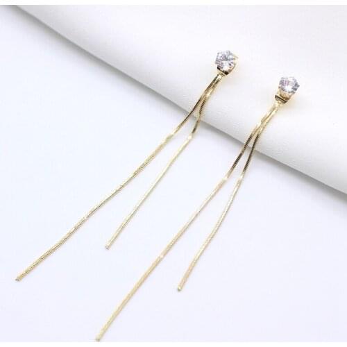 Women Rhinestone Chain Earrings Fashion Simple Long Tassel Stud Earrings Piercing Crystal Earrings Wedding Drop Earing