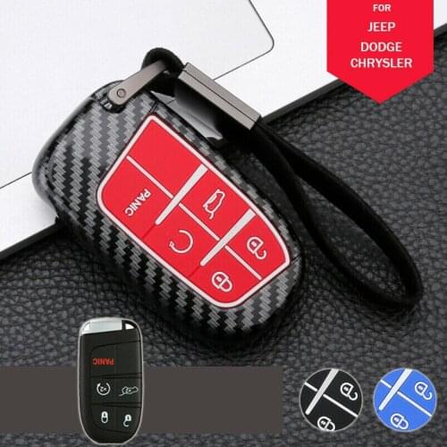 Carbon Fiber Silicone Car Key Cover Case Shell Keychain for Dodge Journey Charger Jeep Renegade Grand Cherokee Chrysler 200 300