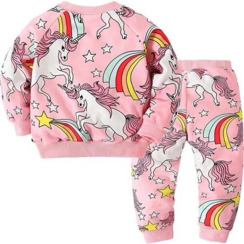 Toddler girl sweatshirt pants set long sleeve cartoon unicorn sweatpants two-piece suit for 1-6years girls cool clothes set