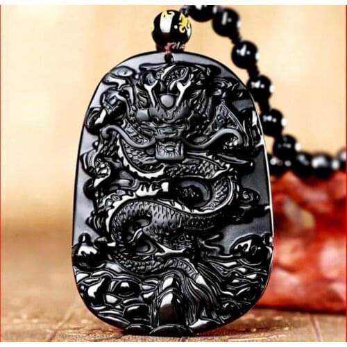 Natural Black Dragon Statue Hand-carved Jade Pendant Jadeite Pendants Men Necklaces Women with Chain Fashion Jewelry