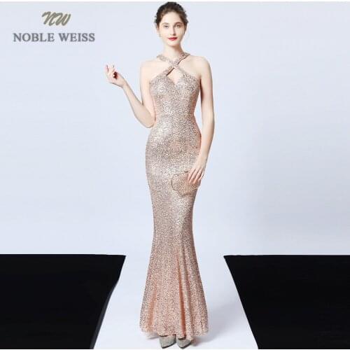 Evening dresses sexy halter mermaid grey sequin Prom dress floor length in stock evening gown