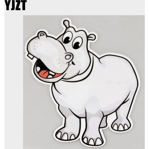 YJZT 11.3CM×12.9CM Smiling Hippo Standing Lovely Decal PVC Car Sticker 11C-0359