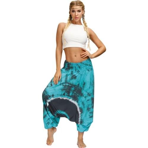Women Summer Harem Pants Chic Tie Dye Ruched High Waist Stacked Sarouel Oversized Loose Wide Leg Pants Ladies Home Fitness Wear