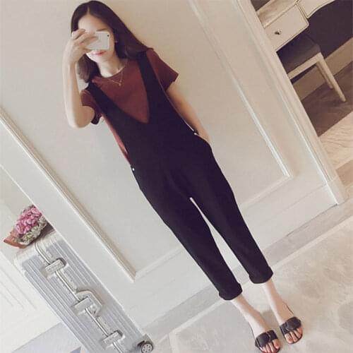 2020 Female Casual Korean Tracksuit Two Piece Set Women Short Sleeves Crop Tops And Long Loose Overalls Pants Suit Outfits Z15