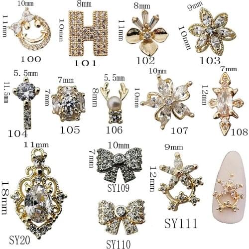 10pcs/Pack Korea Luxury Glitter Zircon Rhinestone Smile Flower Bow Letter 3D Metal Nail Art Parts DIY Accessories Charms Decals