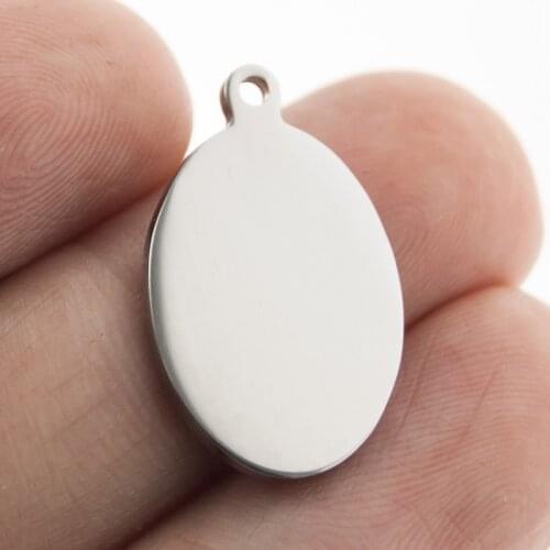100% Stainless Steel Blank Oval Charm Pendant For Engrave Metal Ova Tag Mirror Polished Wholesale 10pcs