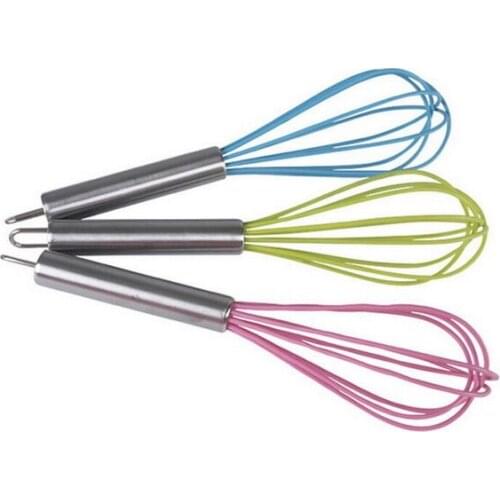 100pcs/lot, 10 inch Stainless Steel Silicone Multifunctional Rotary Egg Beater Eggbeater Kitchen Gadgets Stirring Whisk Mixer