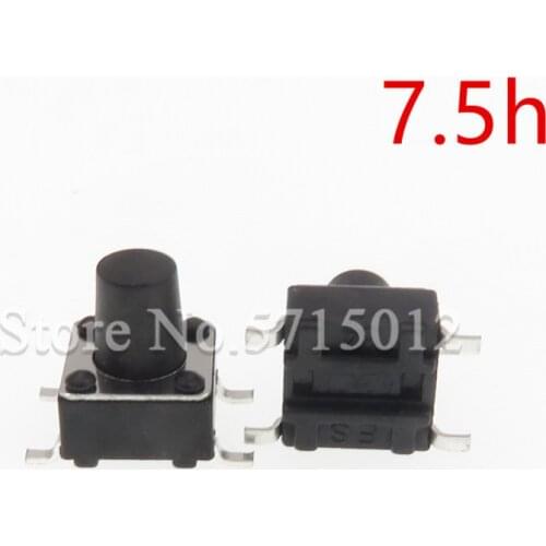 200PCS SMD Switch 6*6*7.5mm 4Pin Tactile Tact Push Button switches Micro Switch reset black copper feet