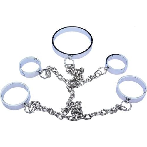 3pcs/Set Slave Collar Ankle Hand Cuffs Adult Games Restraints Handcuffs Metal BDSM Bondage Sex Toys For Couples Fetish Erotic