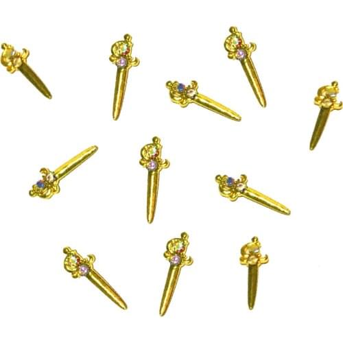 50 Pcs Long Nail Ab Rhinestones Mixed Decoration Knight Charms Metal Nailart Supply Manicure Diamond Sword Nail Art Accessories