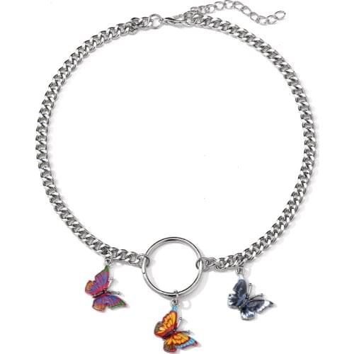 52536 new alloy necklace creative simple circle color butterfly pendant womens Necklace