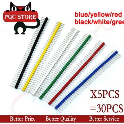 6value*5PCS=30PCS 1x40 Pin 2.54 black/red/yellow/white/blue/green Round Header connector Single inline row needle seat