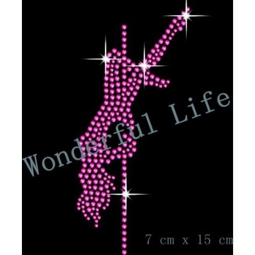 Free shipping Fuchasia Pole Dancer Iron On Rhinestone Transfer