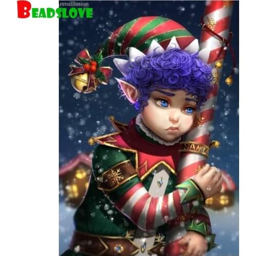 Diy 5d Diamond Painting Christmas elf 3D Diamond Cross Stitch Embroidery Full Round Square Drill Cartoon Pattern New Year Gift