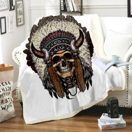 Indian Skull 3d Printed Fleece Blanket for Beds Thick Quilt Fashion Bedspread Sherpa Throw Blanket Adults Kids