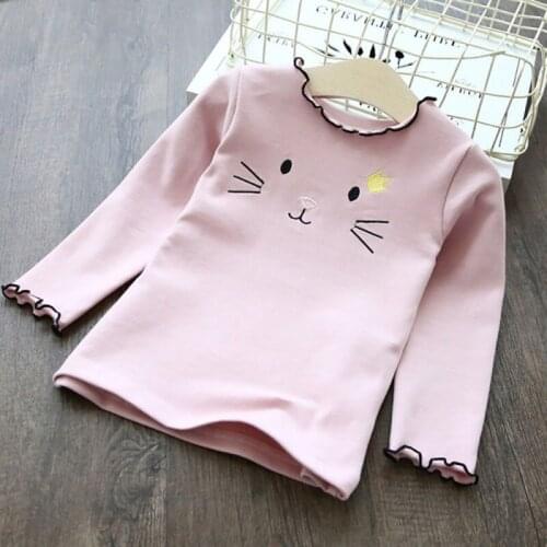 Cute Cat Girls T-shirt Spring Autumn Girls T Shirt Cotton Tops For Kids Cartoon Children Shirts Long Sleeve Toddler Bottoms