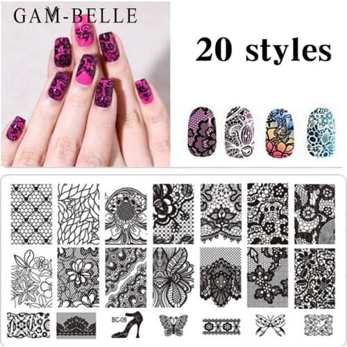 GAM-BELLE 1pc Nail Stamping Plates New Designs Rose Flower Geometry Nail Art Stamp DIY Nail Polish Print Accessories Tools