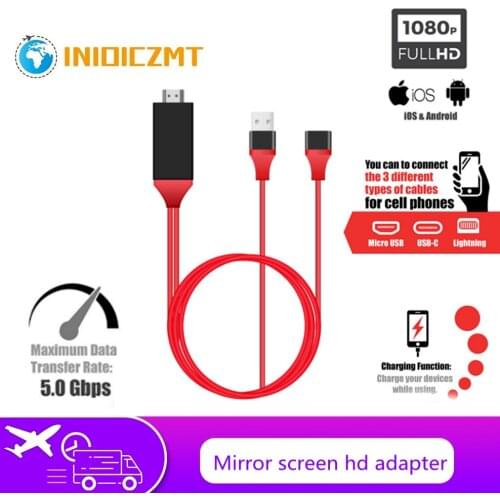 INIOICZMT HDMI-compatible Cable For Lightning Micro USB to Adapter Converter Cable HD TV for iPhone iPad for MHL Android Phone